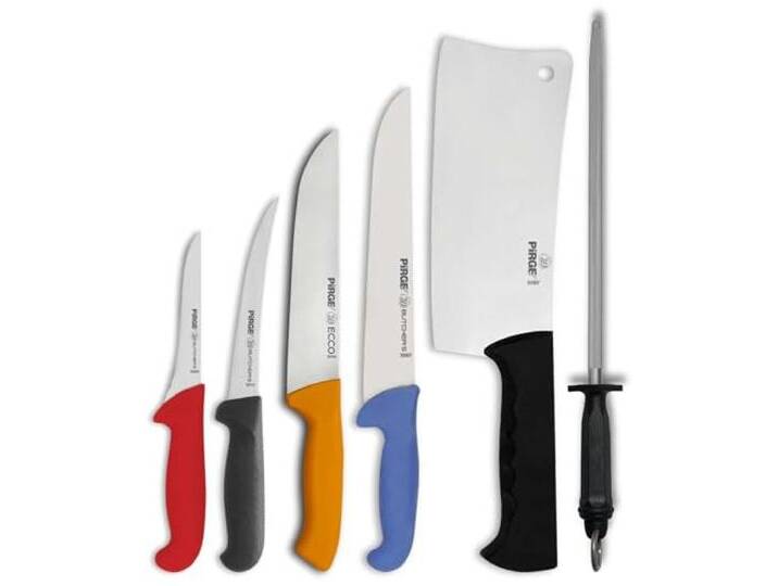 Pirge Metzgermesser Set 6 TLG Schlachtermesser - Fleischermesser - Hackmesser - Exzellenter Schärfe Ausbeinmesser - Wetzstahl - Edelstahl Profi Küchenmesser - Ergonomisches Kunststoff Griffdesign von amazon