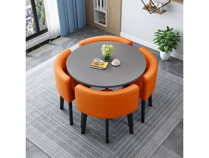 Round/Square Dining table Set with Chairs, Modern Conference Table and 4 Chairs Set, Reception Table and Chair Combination,Wooden Kitchen Table Set for 4 for Living Room Dining Room(80cm(31.5in), 9) von amazon
