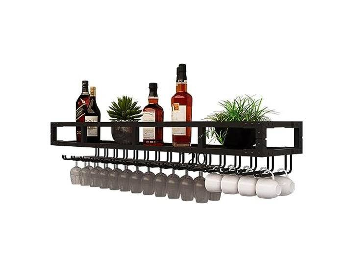 SAGIDAR Weinregal Aus Metall An Der Wand, Regal Weinglas Aufbewahrung, Weinglas Abtropfgestell, 60cm-150cm, Doppeltes Hakendesign, Platzsparend, Hängende Weinglas Halter Für Hausbar von amazon
