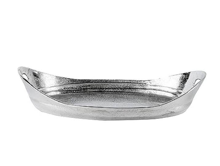 Tablett - Servierbrett Aluminium Silber - Serviertablett Metall Silbertablett Dekotablett - Deko Dekoration für Wohnzimmer Esszimmer oder Küche - Schlangenleder-Optik - 56 cm von amazon