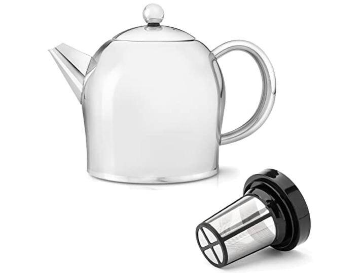 Teekanne Set 1.0 Liter - Edelstahl glänzend doppelwandig - Großer Teebereiter mit Tee-Filter-Sieb-Aufsatz für losen Tee von amazon