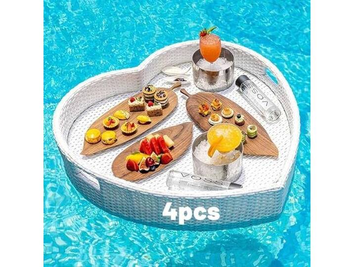 WENCY Schwimmendes Tablett für Pool Rattan Gewebtes Serviertablett mit Griffen,Herzförmig Pool Tablett,Servierbar Schwimm-Getränkehalter,Salat EIS Essen Pool Tablett Schwimmend von amazon