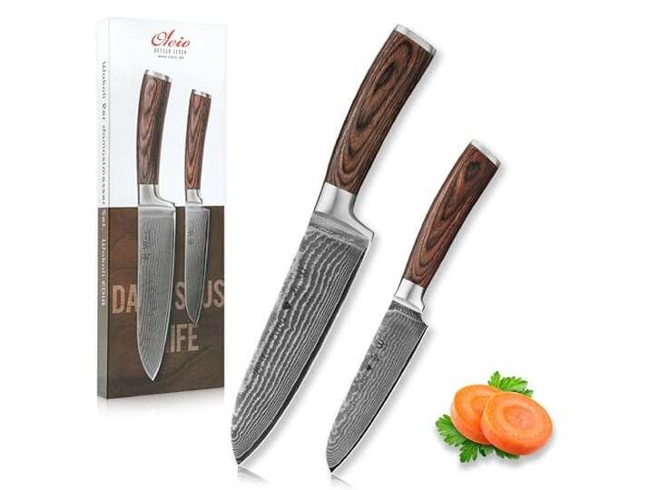Wakoli Edib 2er Damastmesser Set mit Gravur – Personalisiertes Messer-Set, großes & kleines Santoku (17 / 12 cm), 67 Lagen Damaststahl (VG10-Kern), Pakkaholzgriff, Geschenkbox von amazon