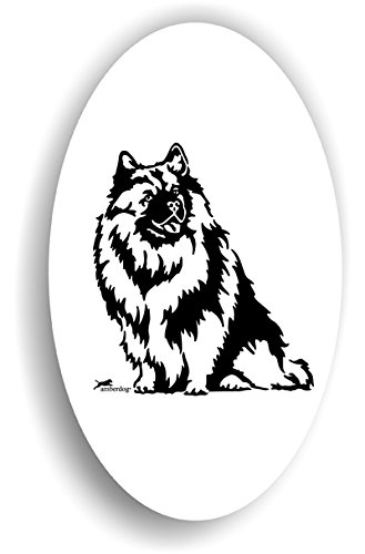 Amberdog Hunde Sticker Wolfsspitz – Hund Aufkleber Motiv, oval 16x11cm, weiß mit schwarzem Druck – Deko für Laptop, Kinderzimmer, Tür & Spiegel von amberdog