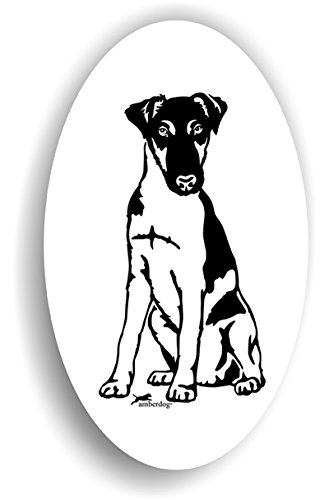 amberdog Hunde Sticker Foxterrier Glatthaar 16x11 cm Oval Weiß mit schwarzem Aufdruck für Auto Wohnmobil Laptop und mehr von amberdog