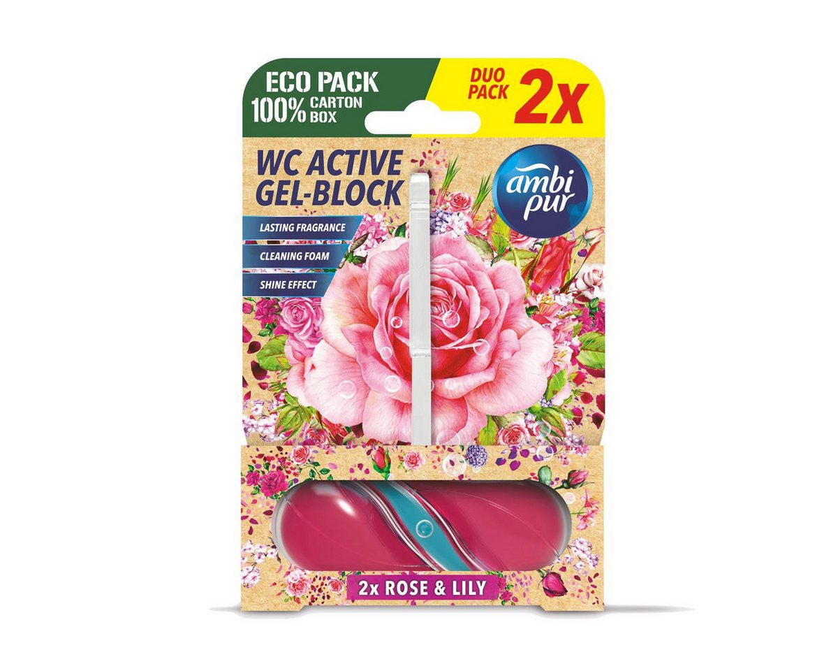ambi pur WC-Duftspüler Ambi Pur WC Active Gel-Block 2x45g Rose & Lily - WC Duft (1er Pack) von ambi pur