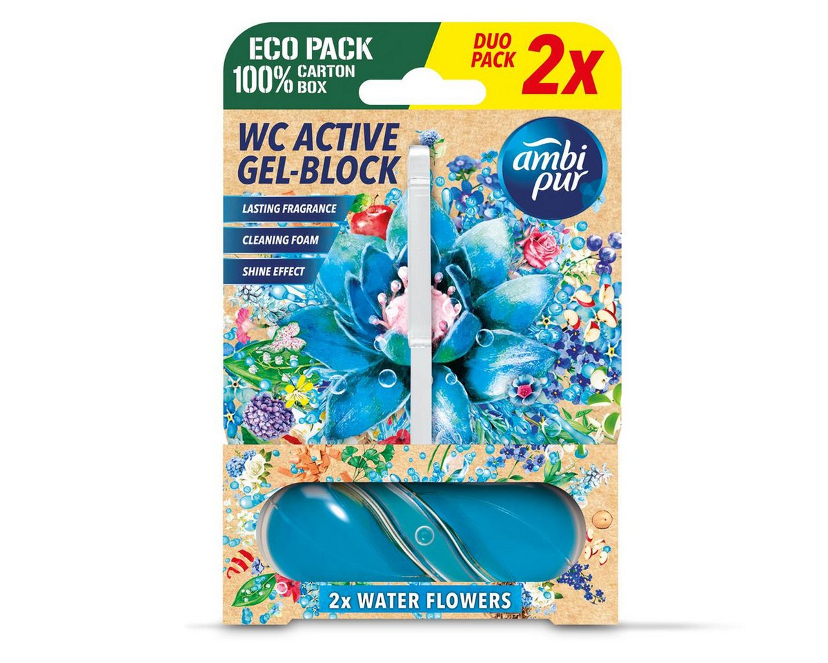 ambi pur WC-Duftspüler Ambi Pur WC Active Gel-Block 2x45g Water Flowers - WC Duft (1er Pack) von ambi pur