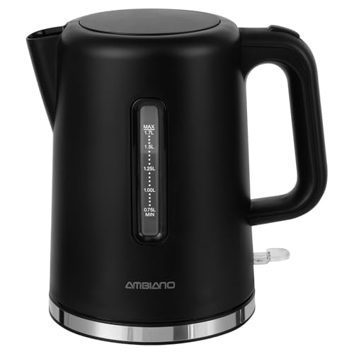 Ambiano Wasserkocher TÜV/GS-Zeichen max. 2.200 Watt und 1,7 Liter Fassungsvermögen mit automatischer & manueller Abschaltung, herausnehmbarer Kalkfilter (Schwarz) von Ambiano