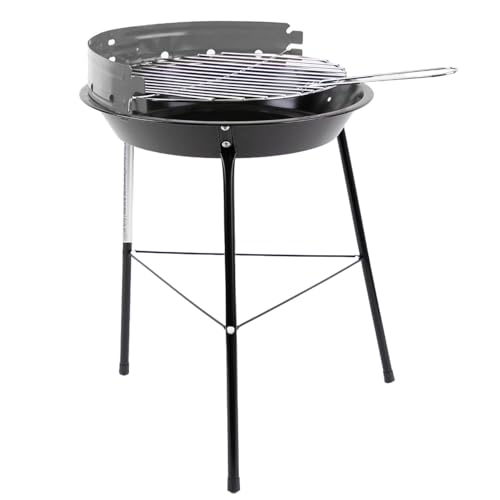 BBQ Holzkohle-Grill kleiner Rundgrill Mobiler Holzkohlegrill für 2 bis 3 Personen Grillfläche ca. Ø 32 cm Kohlegrill Sicherer Stand dank 3 stabiler Beine Schwarz/Rot von Ambiano