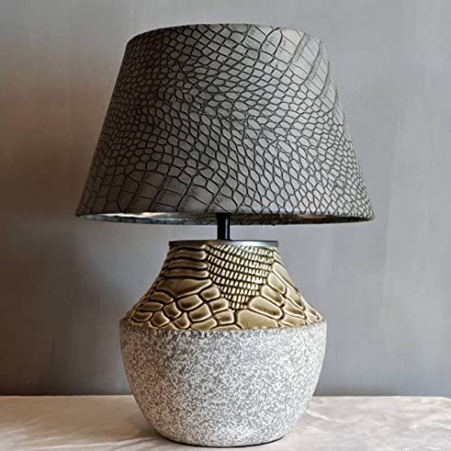 Designer Lampenschirm Grau Kaiman Optik Leder Imitat rund konische Form Ø 25 bis 40cm (Grau 15 * 25 * 15cm) von ambiente-lebensart.de