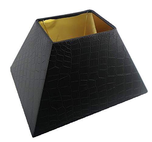 Designer Lampenschirm Kaiman Optik Kunst Leder rechteckig konische Form Schwarz von ambiente-lebensart.de