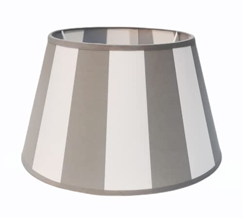 Lampenschirm-rund-konische-Form-grau-weiß- gestreift Ø 30 cm Landhaus-vintage-Stil von ambiente-lebensart.de