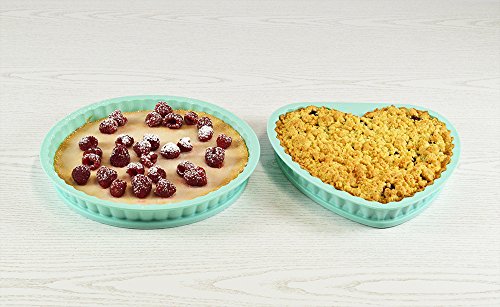 Silikon Backform 2er-Set 'Herz' + 'Rund' - Herz: L: 23,5cm x W: 23,5cm Quiche: Ø: 26cm (Mint) von dutis
