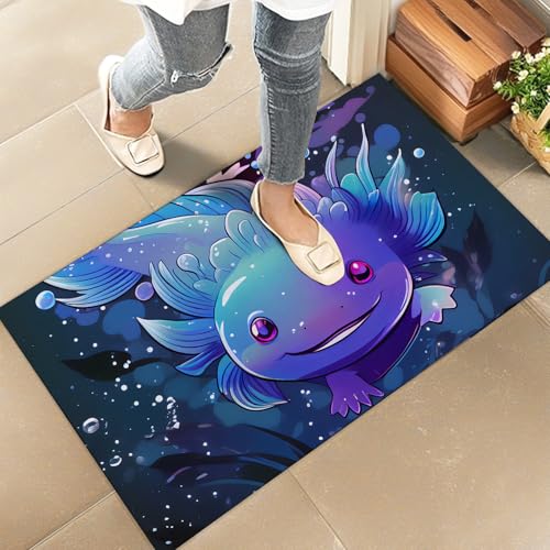 amepay Axolotl Fußmatte für den Innenbereich, stilvolle 43,2 x 74,9 cm Vliesstoff-Fußmatte mit buntem Fisch-Design, für Veranda, Schlafzimmer, Wohnzimmer – skurrile Marine-Dekor-Teppich, Geschenke von amepay