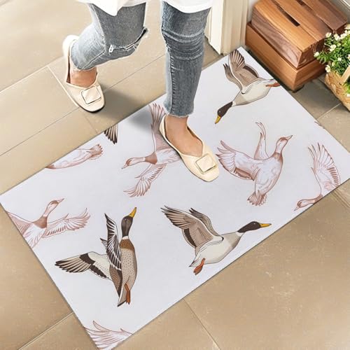 amepay Fußmatte für den Innenbereich, Motiv: fliegende Ente – stilvolle 43,2 x 74,9 cm Vliesstoff-Fußmatte mit Vogel-Retro-Design, Natur-Wildtier-Fußmatten, für Veranda, Schlafzimmer, Wohnzimmer von amepay