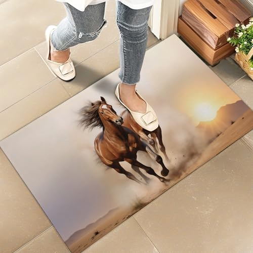 amepay Fußmatte mit laufendem Pferd für den Innenbereich, stilvolle 43,2 x 74,9 cm, Vliesstoff, Boden-Fußmatte mit majestätischem Wüsten-Design, wilde Western-Fußmatten, für Veranda, Schlafzimmer von amepay
