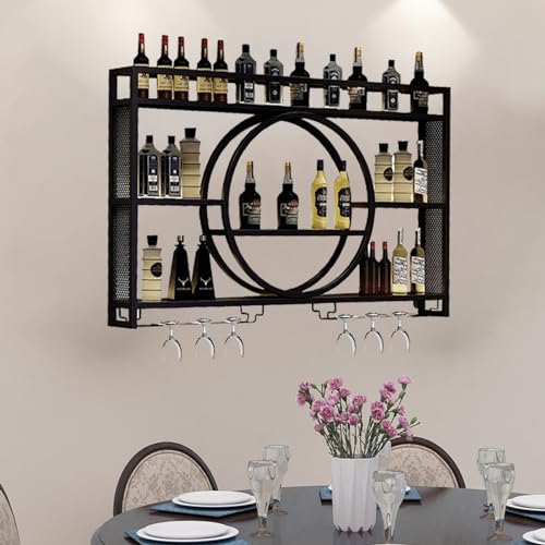 amhricho Wandmontiertes Weinregal, industrielles Wand-Weinregal mit Glasregal, multifunktionales Lagerregal, Weinglas-Lagerregal für Zuhause, Restaurant, Bar (Color : Black, Size : 100cm) von amhricho