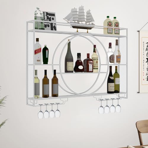 amhricho Wandmontiertes Weinregal, industrielles Wand-Weinregal mit Glasregal, multifunktionales Lagerregal, Weinglas-Lagerregal für Zuhause, Restaurant, Bar (Color : White, Size : 100cm) von amhricho