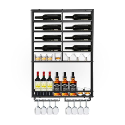 amhricho Weinregal Wandmontage, Hängende Wandmontage Weinregal, mit Weinflasche und Glashalter, Kleine Wand Weinregale für Weinflaschen für Esszimmer Home Bar Küche (Color : Black, Size : 1pcs) von amhricho