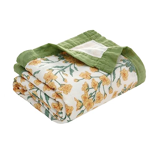 amo nenes Musselin Tuch Baby, Musselin Decke Spucktuch Baby Bambus Bio-Baumwolle atmungsaktive Sommerdecke Baby Puckdecke, 110 x 150cm Spucktuch Geschenk zur Geburt, Doppelschicht-Gelbe Blumen von amo nenes