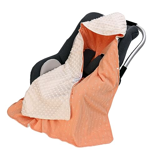 amo nenes Einschlagdecke Universal 100% Baumwolle, 90 * 90cm Doppelseitig Kuscheldecke mit Kapuze für Buggy Autositz, Kinderwagen Babydecke, Baby Decke Neugeborene, Ganzjahresdecke, Unisex, Orange von amo nenes