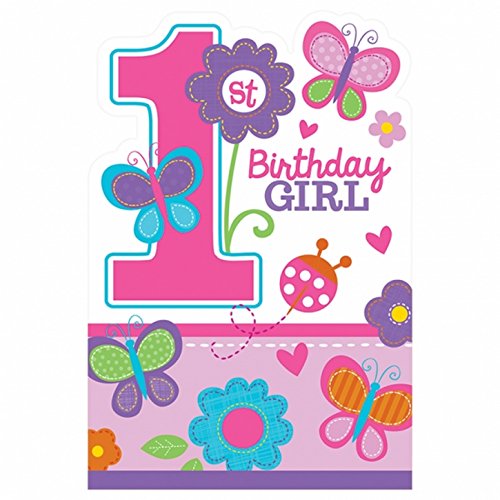 16-teiliges Einladungskarten-Set * Birthday Girl * für den Kindergeburtstag und Motto-Party // mit 8 Einladungen und 8 Umschlägen // Set Invitations Geburtstag Kinder Motto Mädchen Rosa 1 erster Pink von amscan