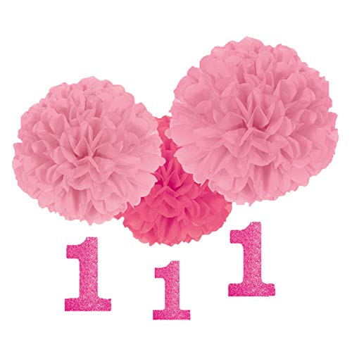 1st Birthday Pink Paper Fluffy Decorations /3 von amscan