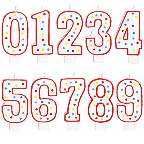Amscan 177780 - Zahlenkerze 0, Weiß mit Punkte, Höhe 13,3 cm, Geburtstag, Kuchendekoration, Kuchenkerze von amscan