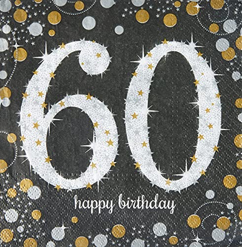 Amscan 511547 - Servietten 60. Geburtstag, 16 Stück, 33 x 33 cm, Happy Birthday, Sparkling Celebration, Gold von amscan