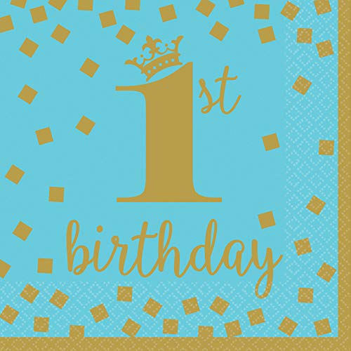 Amscan 511862 - Servietten 1st Birthday blau gold, 16 Stück, 33 x 33 cm, Happy Birthday, Geburtstag von amscan