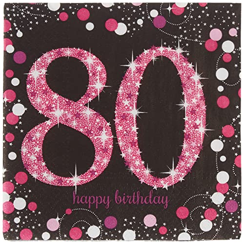 Pink Sparkling Celebration 80th Luncheon Napkins 33cm /16 von amscan