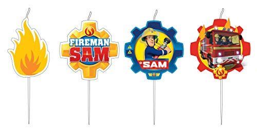 Amscan 9902187 - Mini Figurenkerzen Feuerwehrmann Sam, 4 Stück, Kuchenkerzen von amscan