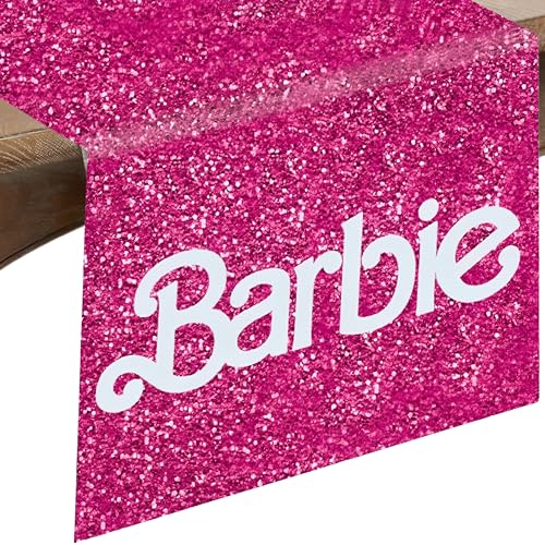 Amscan Malibu 1574100d-fc2c-4dee-b294-65a47ff2787a Barbie-Tischläufer, 33 x 183 cm, atemberaubende Dekoration und Material, perfekt für Kinderpartys, rosa, Stoff, modern, massiv, 1 Stück von amscan