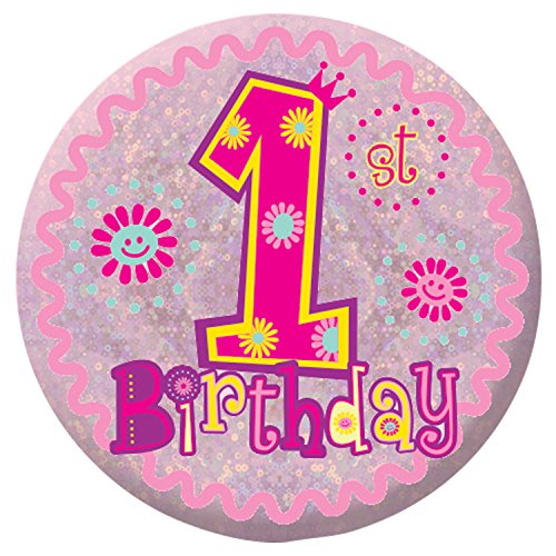 Happy 1st Birthday Girl Holographic Badges 5.5cm von amscan