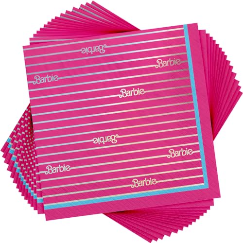 Malibu Barbie Lunch-Servietten, heißgeprägt, Pink, 16,5 x 16,5 cm, 16 Stück, auffälliges und einzigartiges Design, perfekt für Kinderpartys von amscan