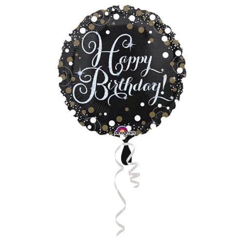 Standard Sparkling Birthday Folienballon Rund S55 verpackt 43 cm von amscan