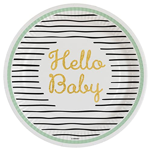 amscan 8er-Pack Geburtstagsparty-Teller „Hello Baby“, rund, aus Papier, 23 cm, Mehrfarbig, One Size von amscan