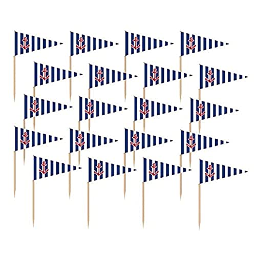 amscan Anchors Aweigh Nautische Party-Holzpicker mit Papierfähnchen, Mehrfarbig, 6,4 cm von amscan