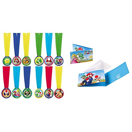 amscan Super Mario Party-Reihe, mehrfarbig, Einheitsgröße, 1 1/2“ & 9901543 - Einladungskarten Super Mario mit Umschlägen, 8 Stück, Größe 7,9 x 14,1 cm, Kindergeburtstag, Mottoparty von amscan