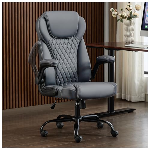 amseatec Bürostuhl, Chefsessel, Lederstuhl, Heimbüro, Schreibtischstühle, ergonomischer Computer-Schreibtischstuhl mit verstellbaren Klapparmen, Lendenwirbelstütze, Drehstuhl mit Schaukelfunktion von amseatec