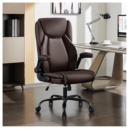 amseatec Chefsessel mit hochklappbaren Armlehnen, ergonomischer Schreibtischstuhl mit hoher Rückenlehne, PU-Leder, höhenverstellbar und neigbar, drehbar und rollbar, extra breiter Sitz, bequeme von amseatec