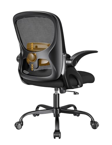 amseatec Ergonomischer Bürostuhl mit verstellbarer Lendenwirbelstütze, Schreibtischstuhl für Zuhause mit 90° hochklappbaren Armlehnen, Netz-Rückenlehne & leisen Rollen, höhenverstellbare Drehstuhl von amseatec