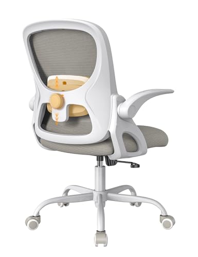 amseatec Ergonomischer Bürostuhl mit verstellbarer Lendenwirbelstütze, Schreibtischstuhl für Zuhause mit 90° hochklappbaren Armlehnen, Netz-Rückenlehne & leisen Rollen, höhenverstellbare Drehstuhl von amseatec