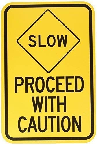 amusFlynnel Warnschild Verkehrskontrollschild, Slow Proceed with Caution Straßenschild, Geschäftsschild, 20,3 x 30,5 cm, Aluminium-Metall-Blechschild Q0123 von amusFlynnel