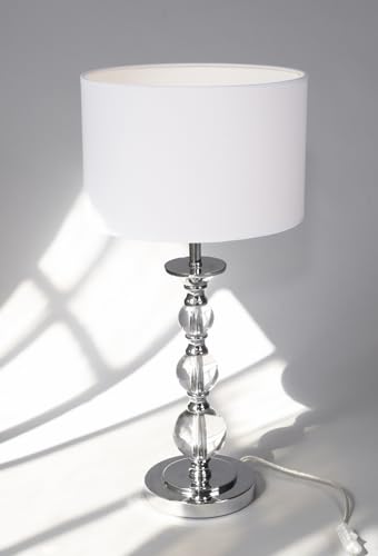 anTes interieur Tischleuchte Pandora weiß mit LED-Leuchtmittel/Stoffschirm/Metall verchromt/28 cm Durchmesser/57 cm hoch/Nachttischlampe Wohnzimmer Schlafzimmer von anTes interieur