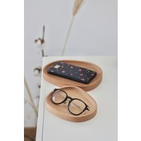 Anaan Pebble Wooden Plates Set Of 2 Serving Tray Wood Platter Table Storage For Snack Jewelry Decoration Round Eco Friendly Design von anaanshop