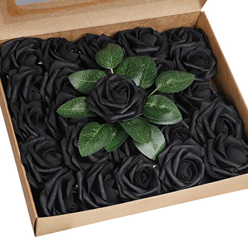 Anaoo Künstliche Rosen Blumen 25 Stück Kunstblumen Deko Schaumrosen Foamrosen Rosenköpfe Gefälschte Kunstrose Rose für DIY Geburtstagsdeko Hochzeitsdeko Blumensträuße Braut Dekoration, Schwarz von Anaoo