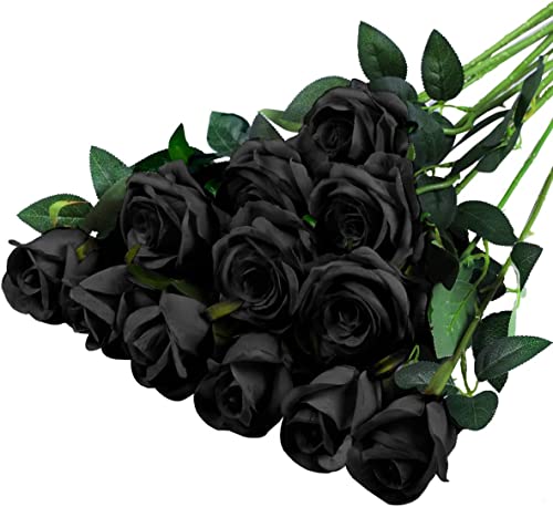 anaoo 12 STK Künstliche Rosen Blumen Realistische Seidenblumen Rosen Bulk Brautstrauss Blumenstrauß Dekoration Hochzeitsstrauß Party Hausgarten Büro Mittelstücke Dekor Blumenarrangement, Schwarz von anaoo