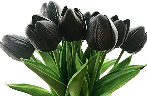 anaoo 12 Stück Kunstblumen Tulpen Latex künstlich Blumen wie Echt realistische mit, Dekoration für Brautsträuße, Haus, Party Deko, Büro, DIY Blumenarrangements, Schwarz von anaoo