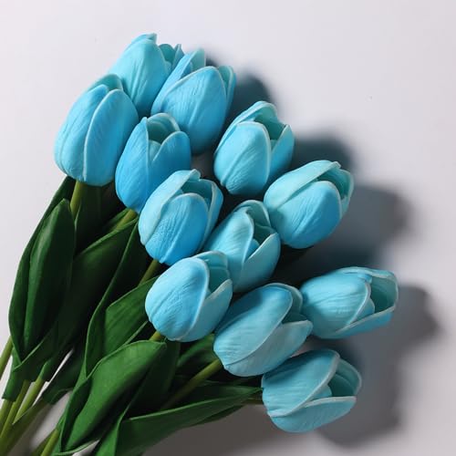 anaoo 12 Stück Latex Tulpen künstlich Blumen Tulpen wie Echt Deko realistische mit, Dekoration für Brautsträuße, Haus, Party Deko, Büro, DIY Blumenarrangements, Blau von anaoo